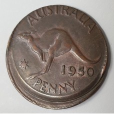 AUSTRALIA 1950 .  ONE 1 PENNY . ERROR . HUGE MIS-STRIKE